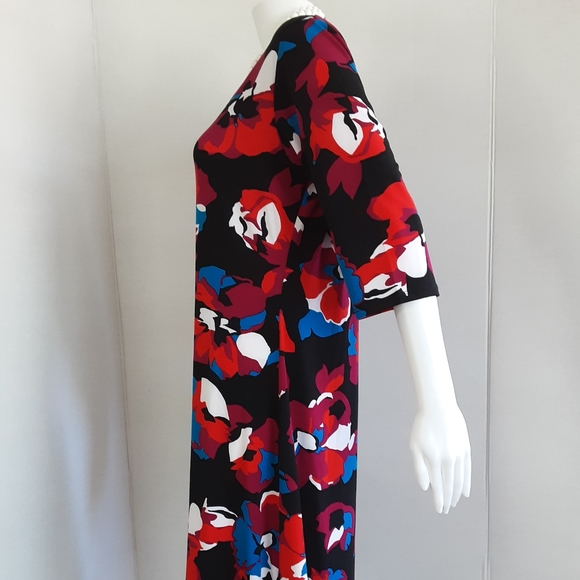 ROZ & ALI RED FLORAL PRINT DRESS SZ L - Picture 4 of 10